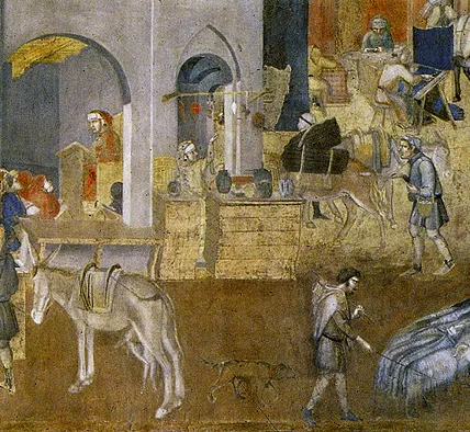 Allégorie du Bon Gouvernement dans la ville, détail, 1337-1339, Ambrogio Lorenzetti