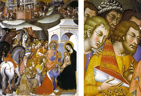 L'adoration des Mages et détails, 1367, Bartolo di Fredi