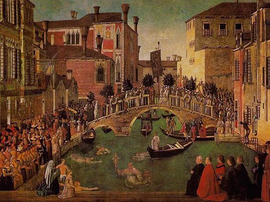 El Milagro de la Cruz en el canal de San Lorenzo, 1500, Gentile Bellini