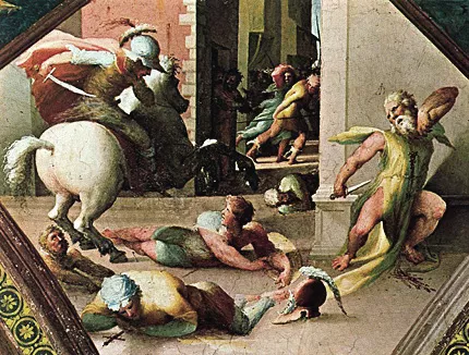 El suicidio de Catón de Utica, 1519, Beccafumi