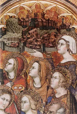 Asunción de la Virgen, detalles, h. 1398-1401, Taddeo di Bartolo, Montepulciano