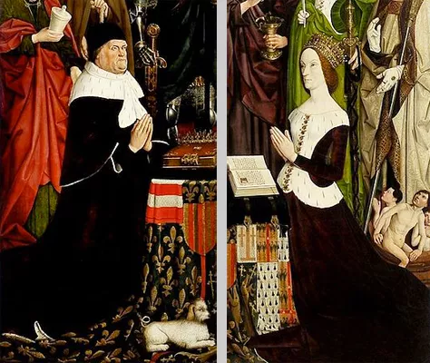 Tríptico de la zarza ardiente, los donantes, c. 1476, Nicolas Froment 