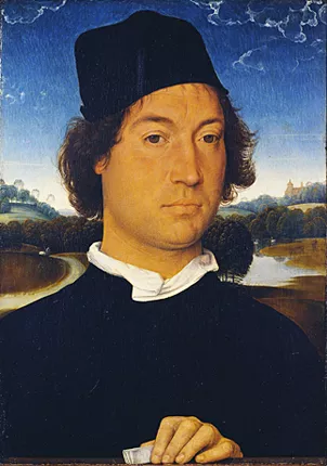 Retrato de un hombre con una carta, 1475, Hans Memling