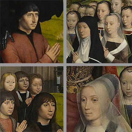 Tríptico Moreel, 1484, Hans Memling (Detalle)