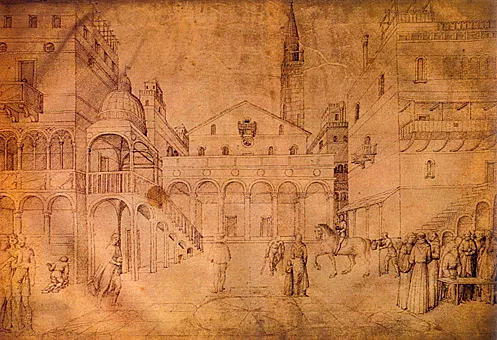 Campo delante de una iglesia, 1450-1455, Jacopo Bellini