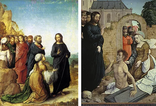 Cristo y la mujer cananea; La Resurrección de Lázaro, Juan de Flandes