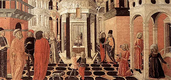 Episodios de la vida de san Benito, 1475, Neroccio di Bartolomeo, Florencia, Oficios