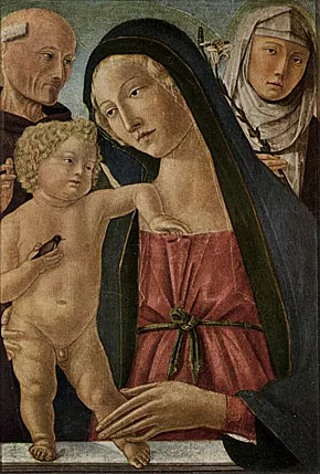 Virgen con el Niño y los santos Bernardino y Catalina de Siena, 1470, Neroccio di Bartolomeo Landi