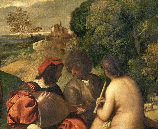 Concierto campestre, detalle, h. 1510, Tiziano