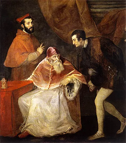 Pablo III y sus sobrinos, 1546, Tiziano 
