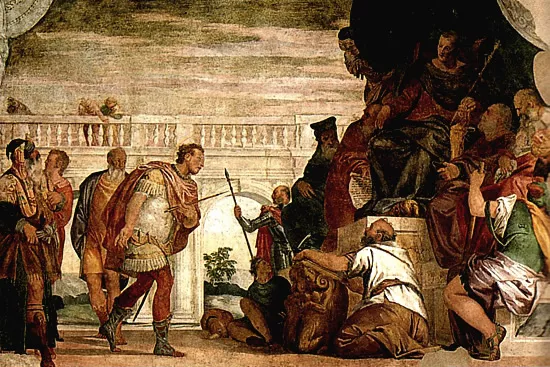 San Sebastián reprendiendo a Diocleciano, pintura al fresco, 1558, Veronese