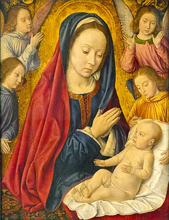 Virgen con el Niño y ángeles, 1500, Jean Hey (Maestro de Moulins)