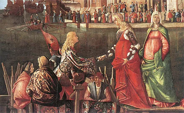 Rencontre des fiancés et départ des pèlerins, 1495, Vittore Carpaccio (Détail)
