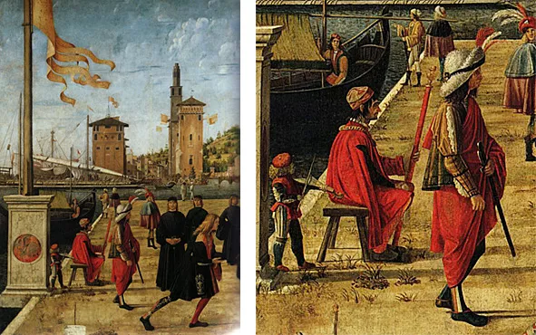 El regreso de los embajadores a la corte inglesa, Vittore Carpaccio (Detalle)