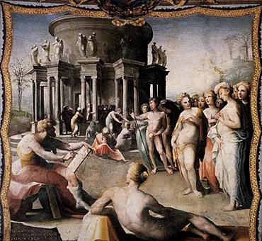 Zeuxis y las jóvenes de Crotona, 1525-1530, Domenico Beccafumi