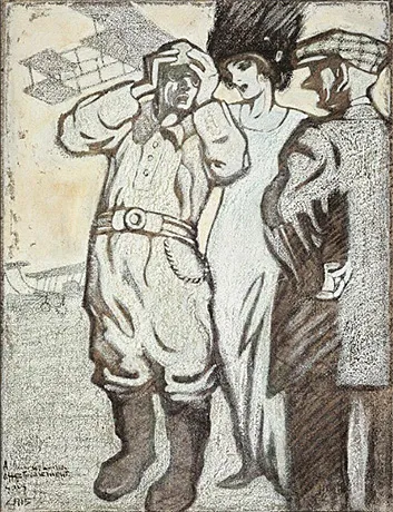 Tres personajes en un terreno de aviación, 1911, Juan Gris