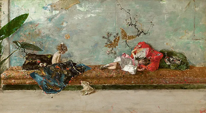 Los hijos del pintor en el salón japonés, 1874, Mariano Fortuny Los hijos del pintor en el salón japonés, 1874, Mariano Fortuny