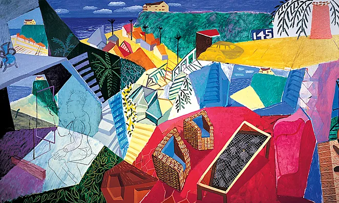 Una visita con Christopher y Don, Cañón de Santa Mónica, 1984, David Hockney Una visita con Christopher y Don, Cañón de Santa Mónica, 1984, David Hockney