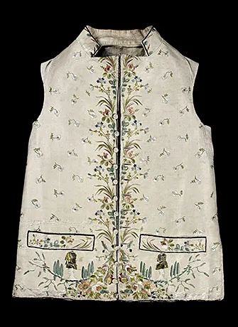 Gilet, représentation brodée de Voltaire et Rousseau. Gilet, représentation brodée de Voltaire et Rousseau.