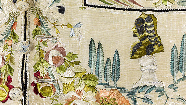 Gilet, représentation brodée de Voltaire et Rousseau, 1785/90 Gilet, représentation brodée de Voltaire et Rousseau, 1785/90