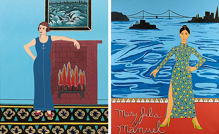 Après la traversée à la nage d'Alcatraz, 1975 ; Mary, Julia et Manuel, 1976, Joan Brown