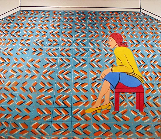 Femme attendant dans le hall d'un cinéma, 1975, Joan Brown